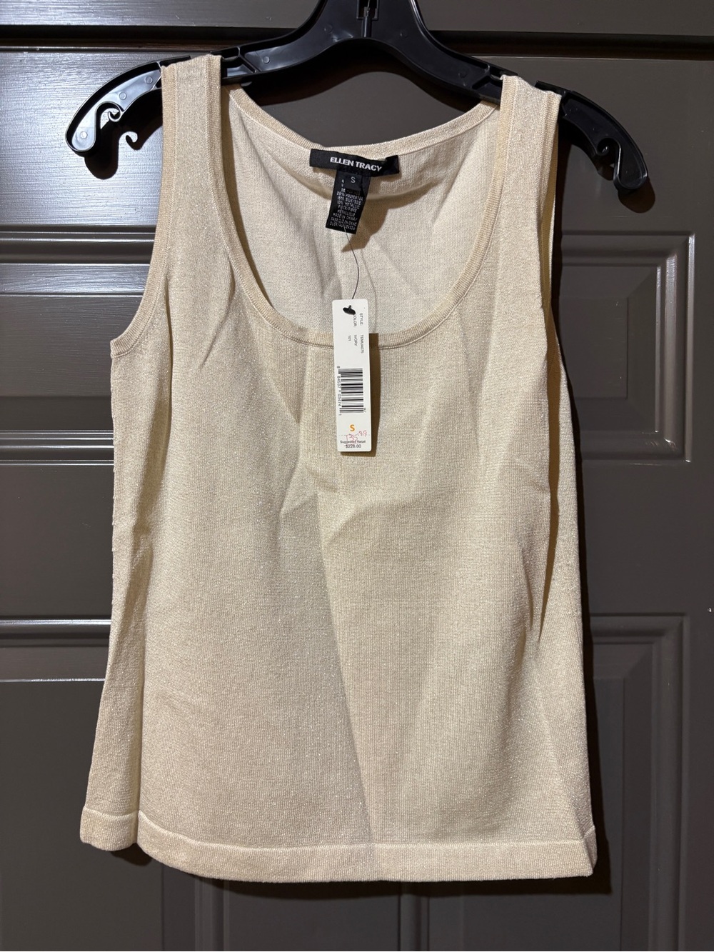 Ellen Tracy Cream Shimmer Tank Top